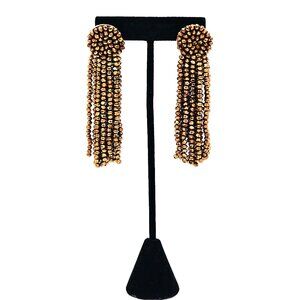 Bronze Shimmer Tassel Dangle Earrings – Pierced, Bead-Textured Strands Statement